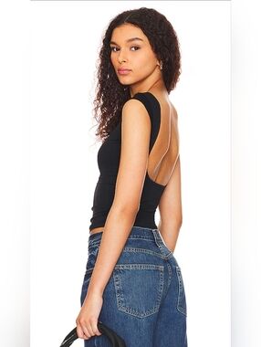 Free People Black Scoop-Back Tank Top Size M/L